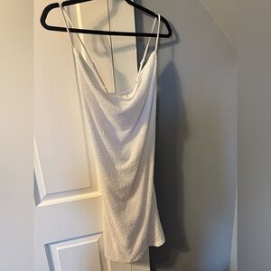 White Draped sequins Dress